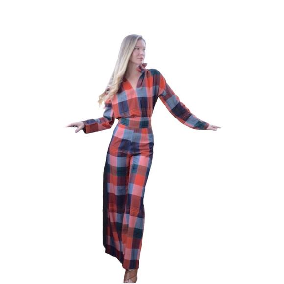 Never a Wallflower Red & Blue Plaid Matador wide leg Pants and shirt set size xs - Picture 1 of 9